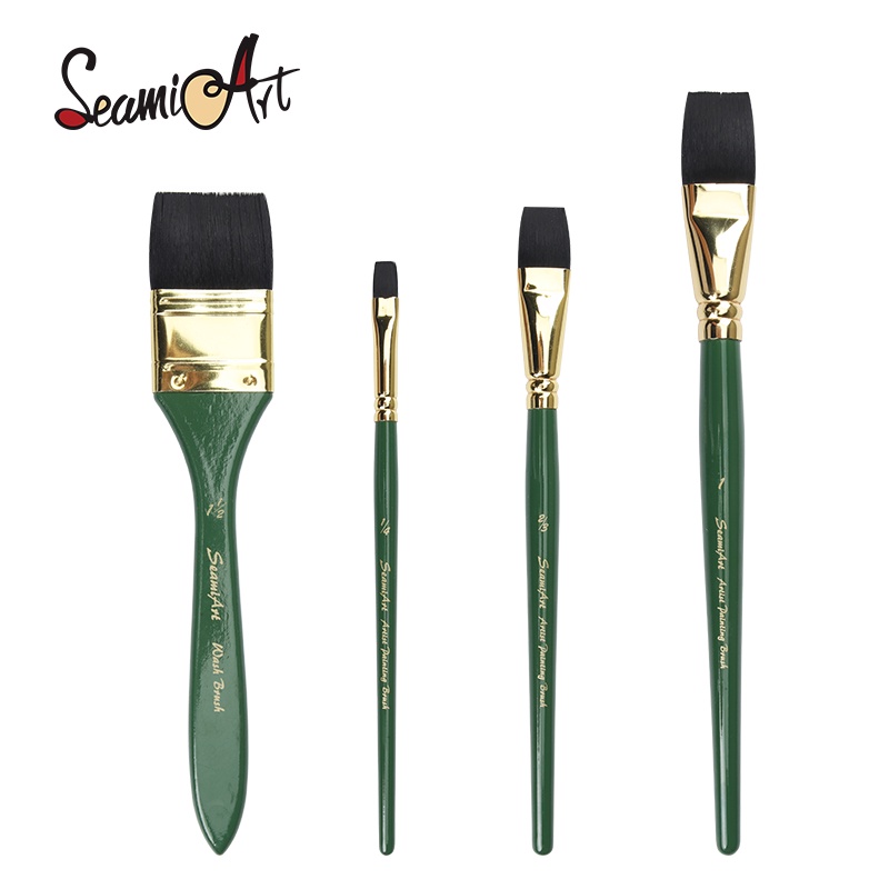 Seamiart 1 Pc Artista Nylon Cabelo Liso Curto Cor Verde Lidar Com Pintura Pincel Para Aquarela Guache Acrílico Pintura A Óleo