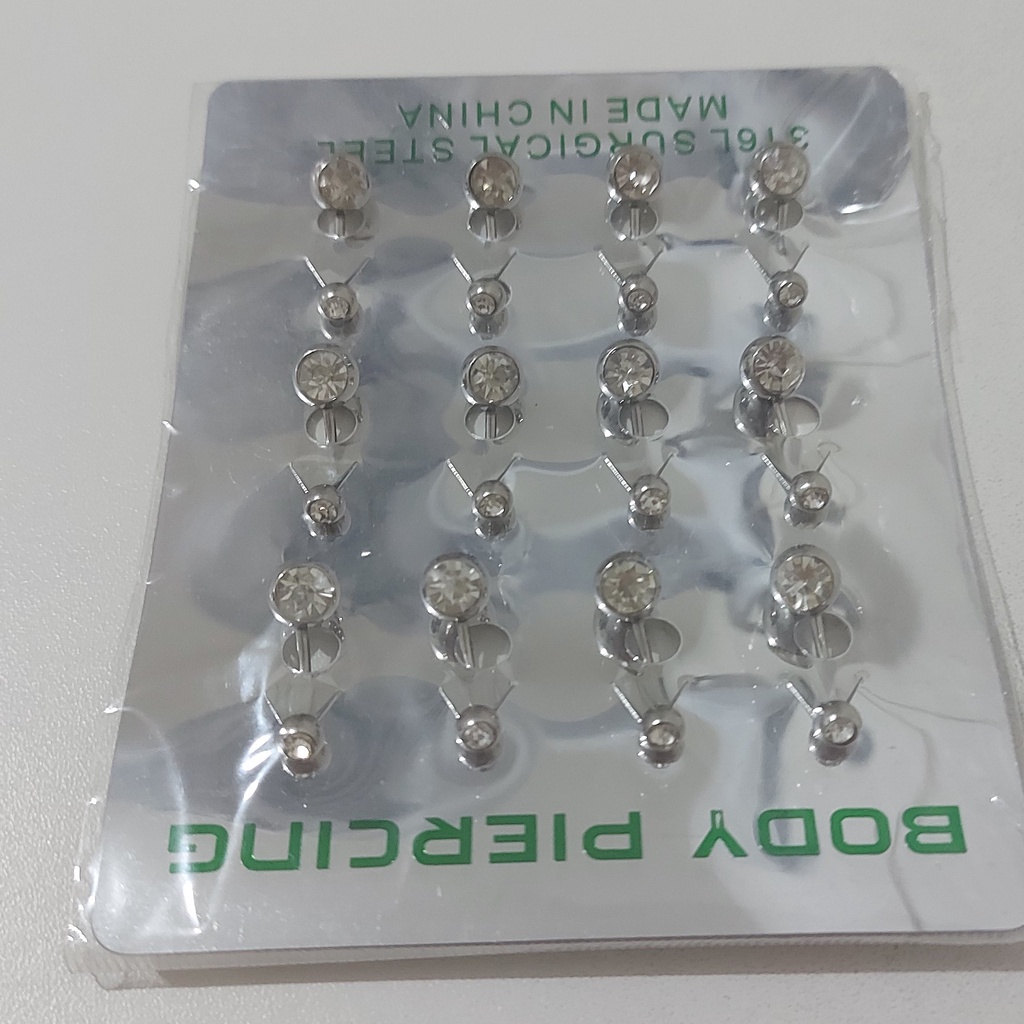 Kit 12 PCs Piercing Umbigo com 2 pedras Aço Inoxidável em Oferta na Shopee