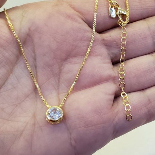 Colar gargantilha Ponto de luz Folheado Banhada A Ouro 18K E Prata 925