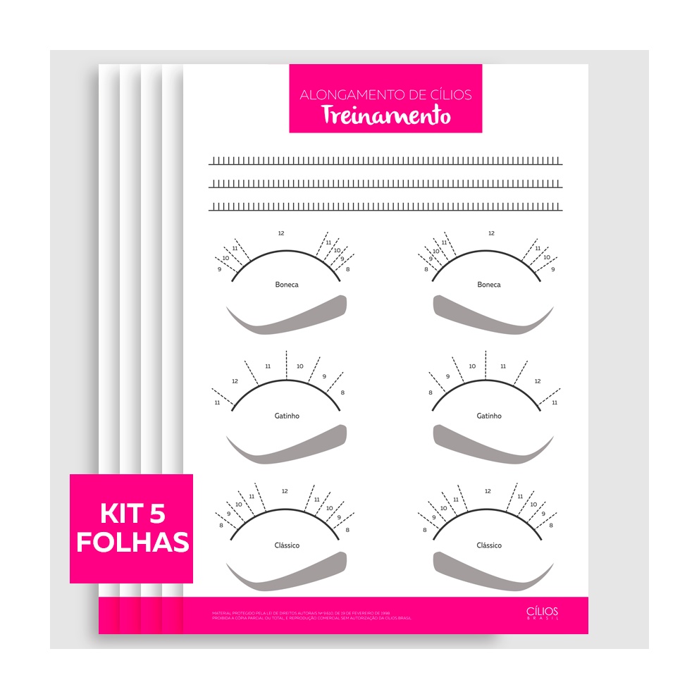 Alongamento De Cílios Ficha de Treinamento Fio A Fio Volume Russo 5 Folhas de Treino