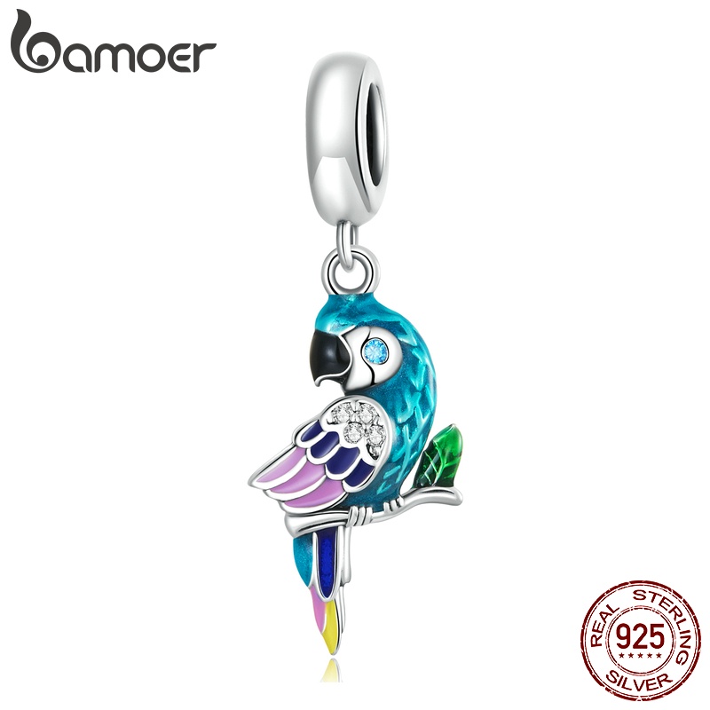 Bamoer Cordão E Colar Com Pingente De Prata 925 Papagaio Colorido Adequado Para Pulseira em Oferta na Shopee