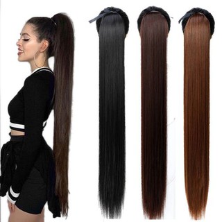 75cm Grampo De Cabelo Sintético Longo E Reto Feminino Para Rabo De Cavalo