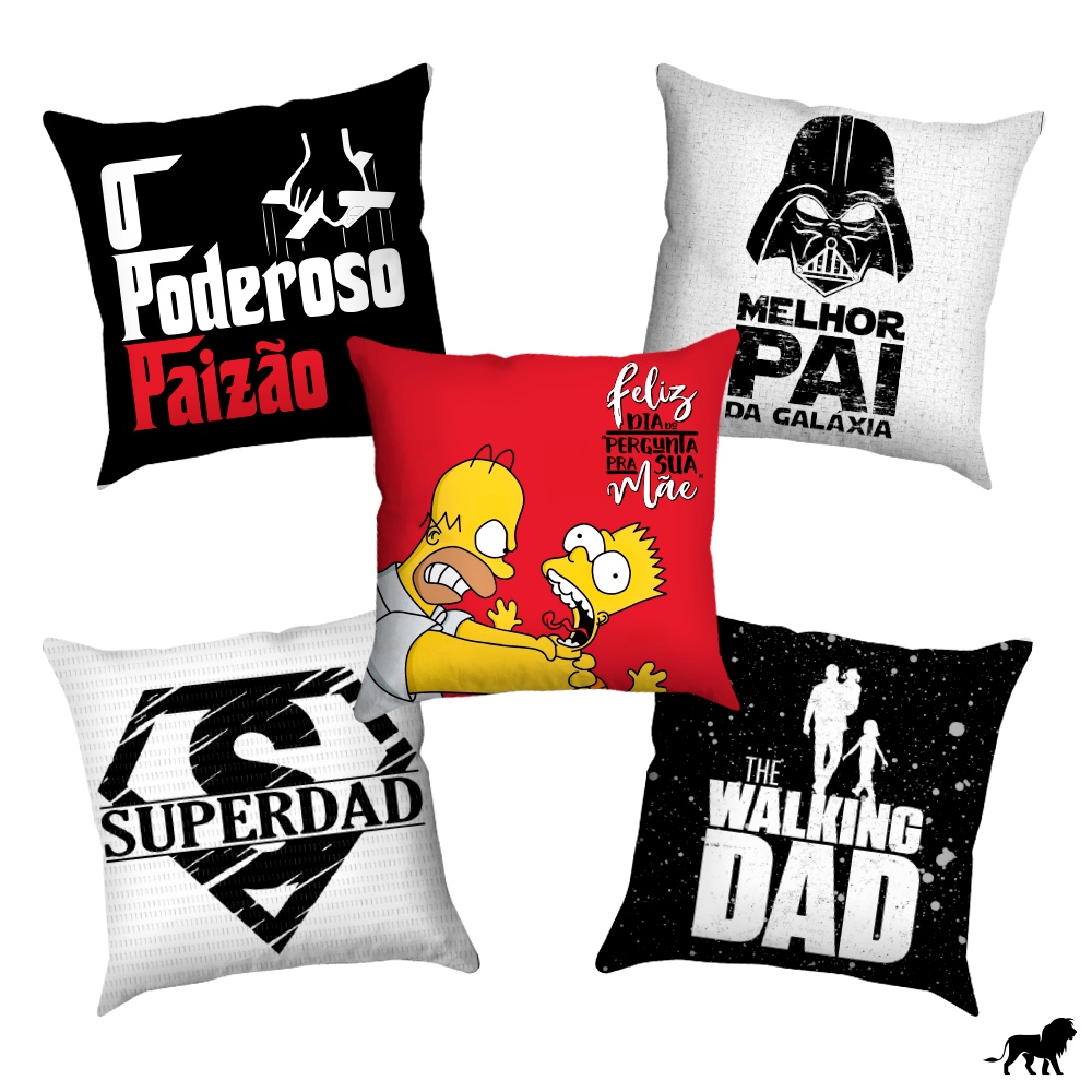 Kit Mini Almofadas 20x20cm Dia Dos Pais Simpsons, Star Wars, Darth Vader, Walking Dead e Super Homem