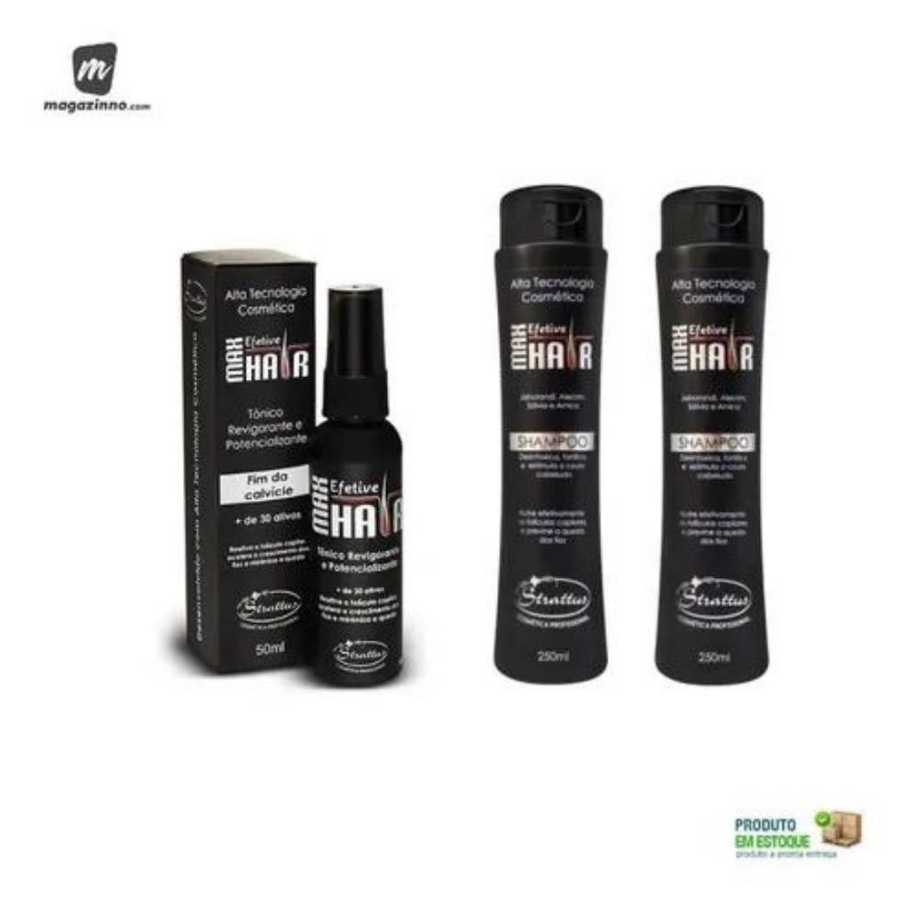 Kit 1 Tonico Max Hair Renasce Fios + 2 Shampoo Max Hair
