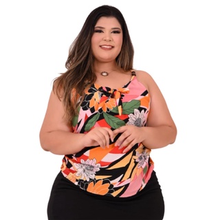 Blusa Feminina Básica Plus Size Viscose Alça Regulável Regata Decote Com laço