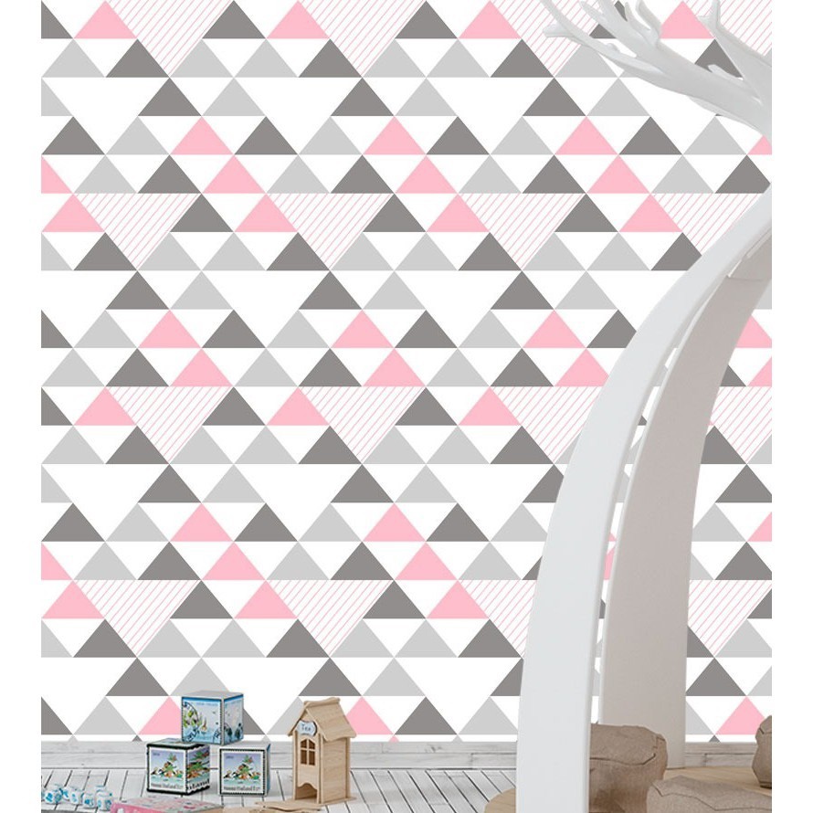 Papel de Parede Adesivo Geométrico Triângulos Cinza e Rosa Autocolante 2,00 mts em Oferta na Shopee
