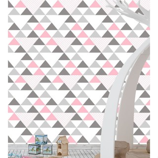 Papel de Parede Adesivo Geométrico Triângulos Cinza e Rosa Autocolante 2,00 mts em Oferta na Shopee