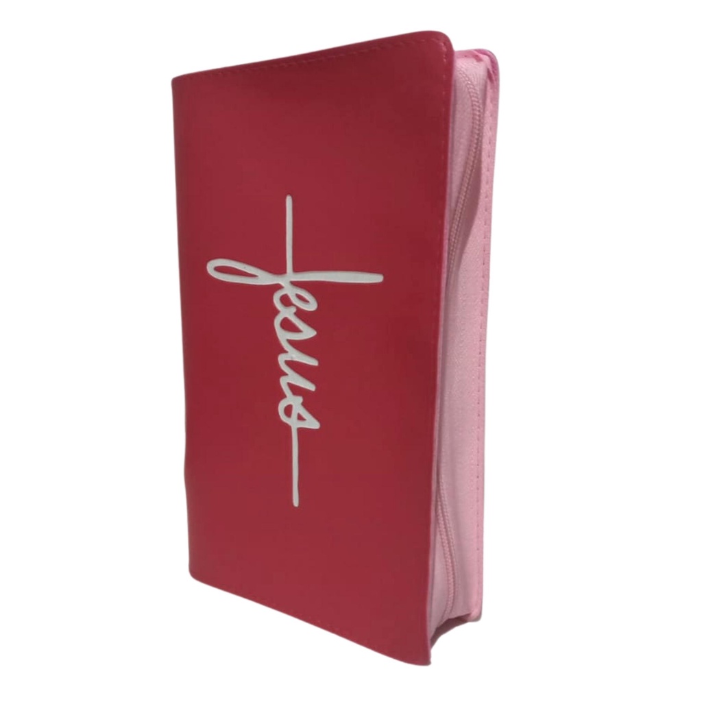 Capa para Bíblia com Zíper Rosa Estampada Escrito Jesus | Capa Nº 11