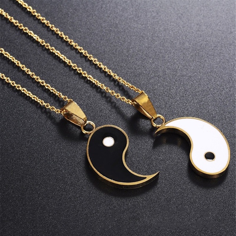 2 Pcs/Conjunto De Tai Chi Yin Yang Gossip Pendant Colar/Popular De Corrente De Ouro Longo Para Casal E Amigo/Acessórios De Joias Do Dia Dos Namorados