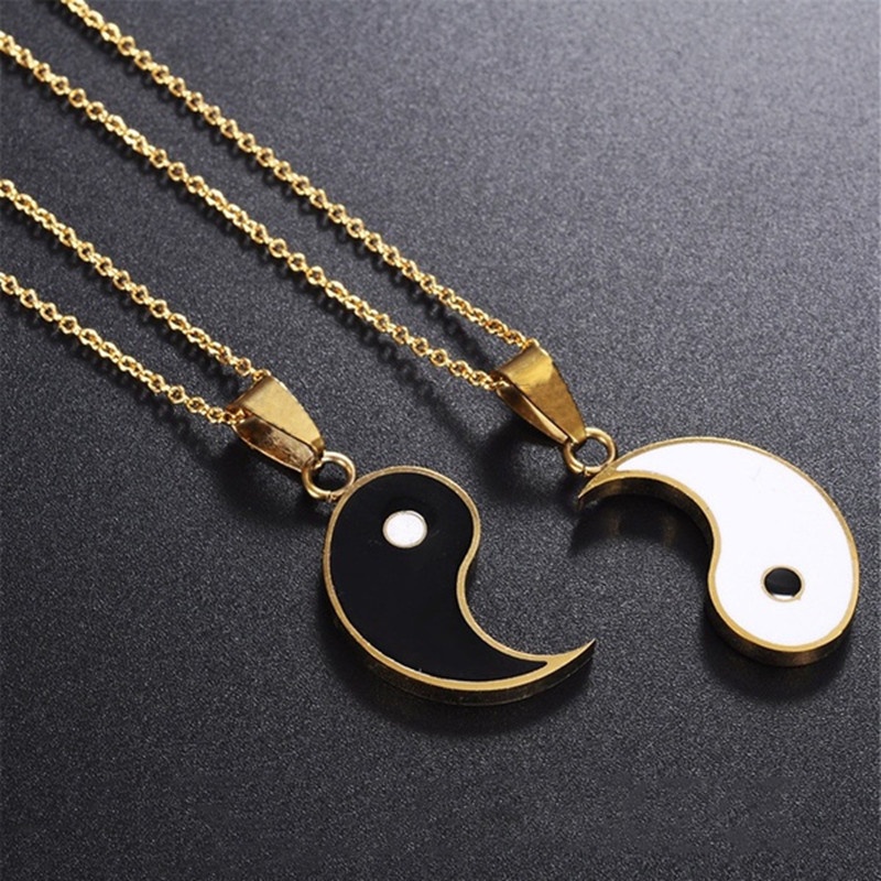 2 Pcs/Conjunto De Tai Chi Yin Yang Gossip Pendant Colar/Popular De Corrente De Ouro Longo Para Casal E Amigo/Acessórios De Joias Do Dia Dos Namorados