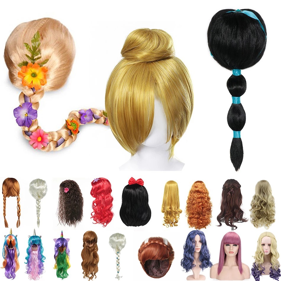 Products in Stock New Anna Sleeping Beauty Cinderella Elsa Jasmine Snow  White Long Hair Princess Mermaid Unicorn Wig Disney Girl | Shopee Brasil