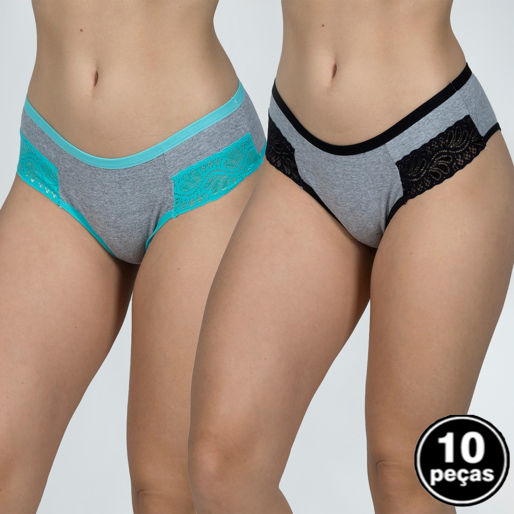 Promoção Kit 10  Calcinha Lingerie Lisa Feminina Algodão Mescla Modelo Conforto Atacado