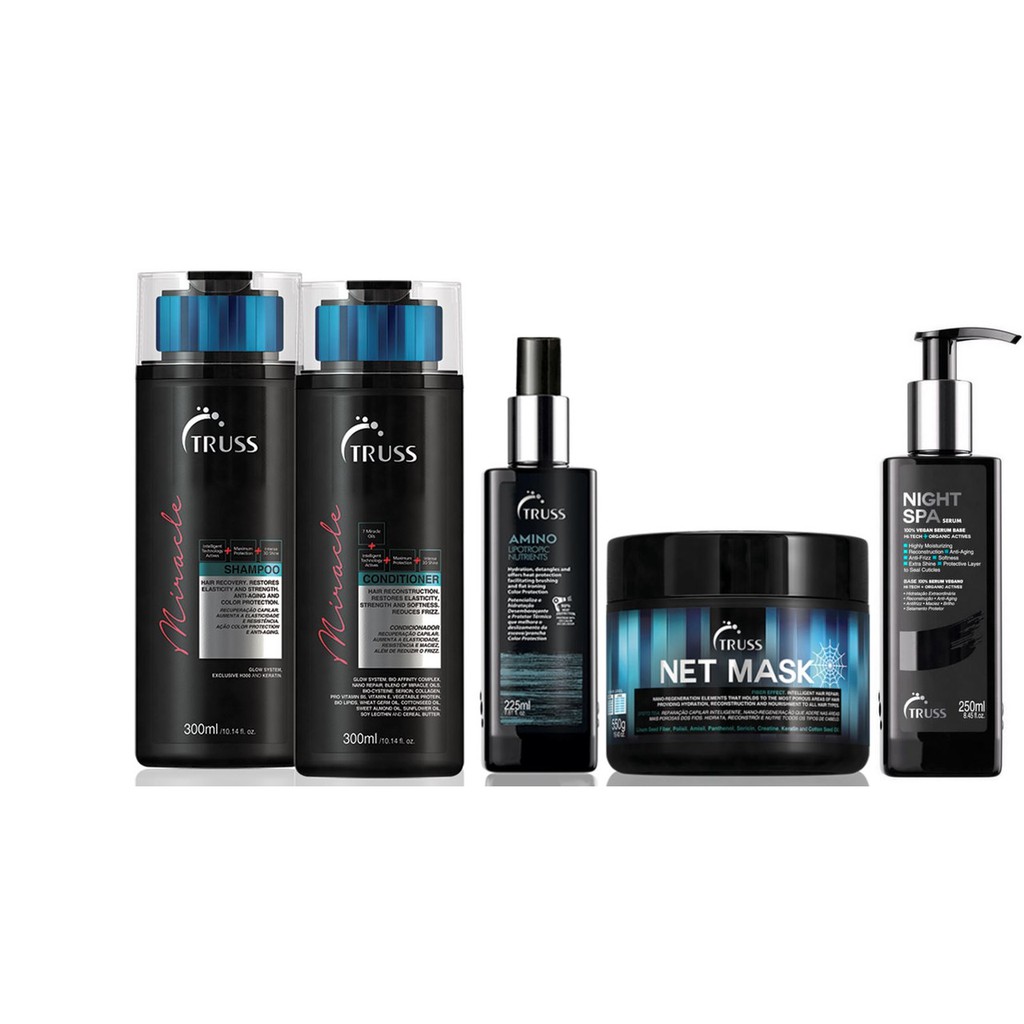 Truss Miracle Shampoo e Condicionador e Amino e Night Spa e Net Mask