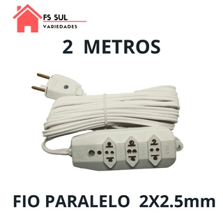 Extensão Elétrica 2 Metros Branca ( Fio 2x2.5 ) Padrão Novo/antigo 10/20A em Oferta na Shopee