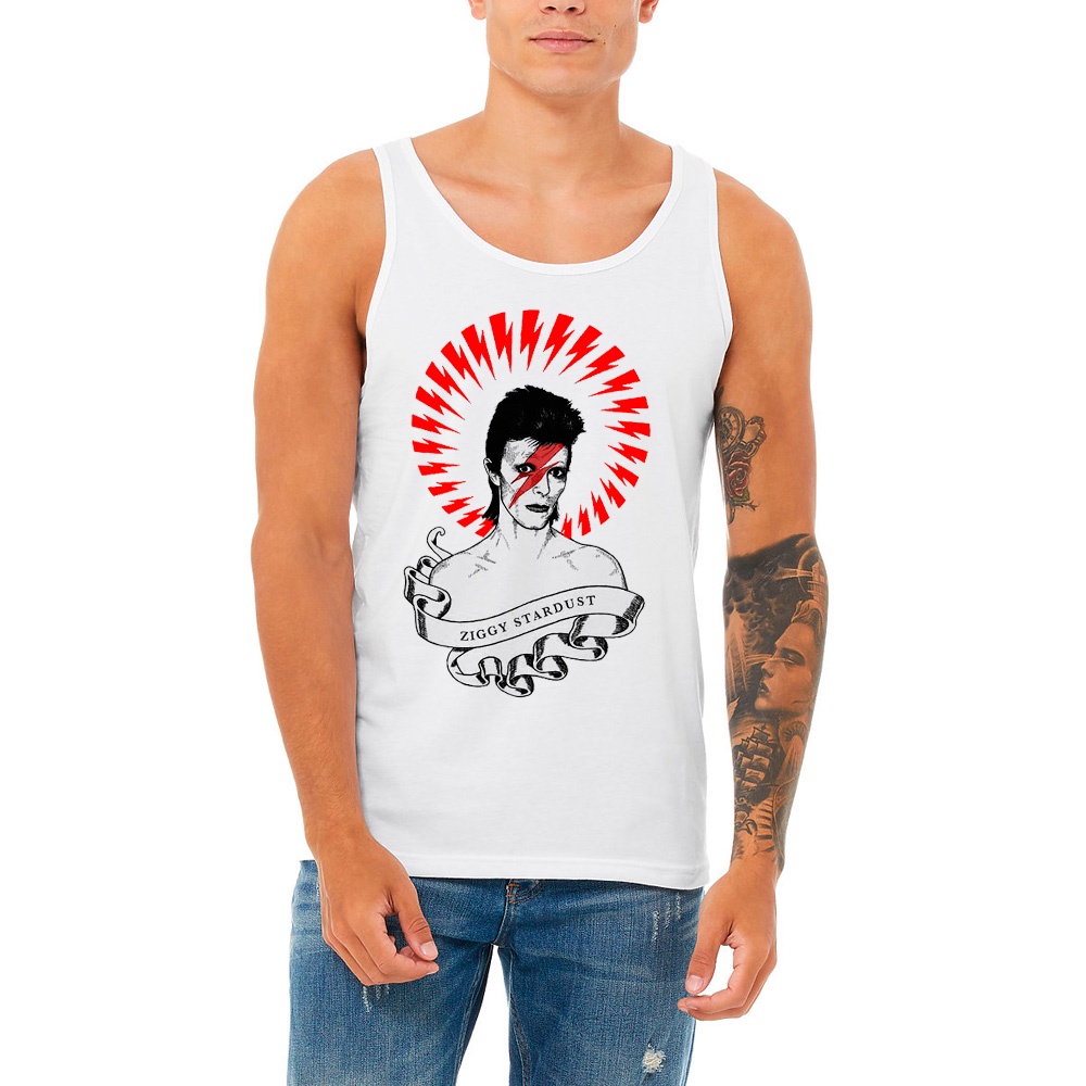 Camiseta Regata David Bowie Ziggy Stardust masculina Branca