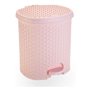 Lixeira Cesto 6L Rattan Rosa Com Pedal Perfeita P/ Escritório Cozinha Quarto Banheiro