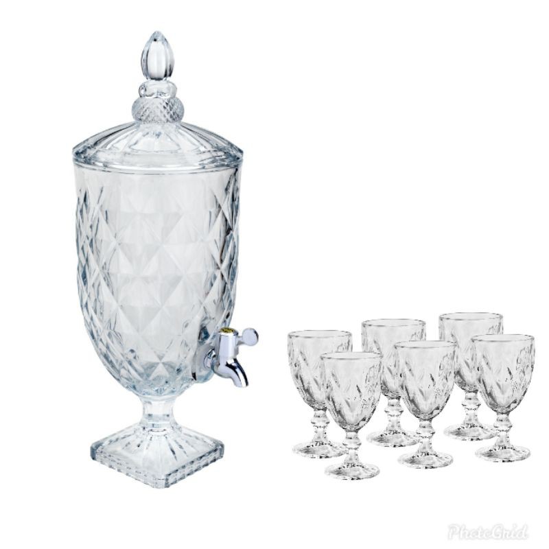 kit 06 Taças Água Diamond + 01 Suqueira Diamond 4.9L Transparente