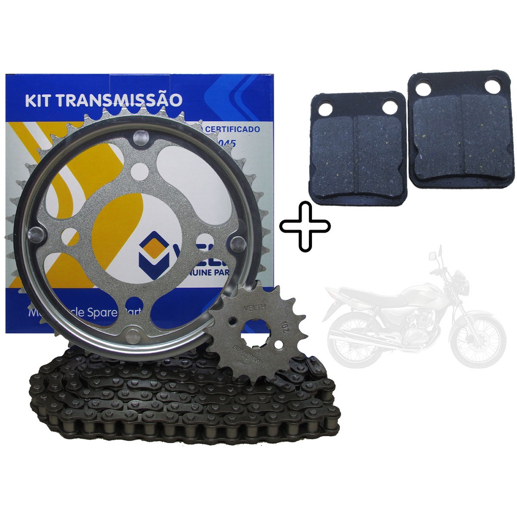 Kit Transmissão Completo Velth para Titan 150 Coroa Corrente Pinhão + Pastilha de Freio Dianteiro até 2008 Barato Custo Benefício em Oferta na Shopee