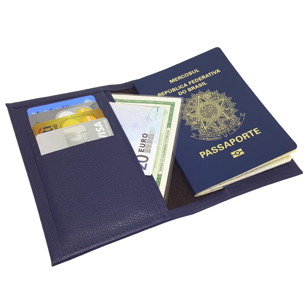 Porta Passaporte Documentos Cartões Carteira Couro Legítimo Diversas Cores Sarroche