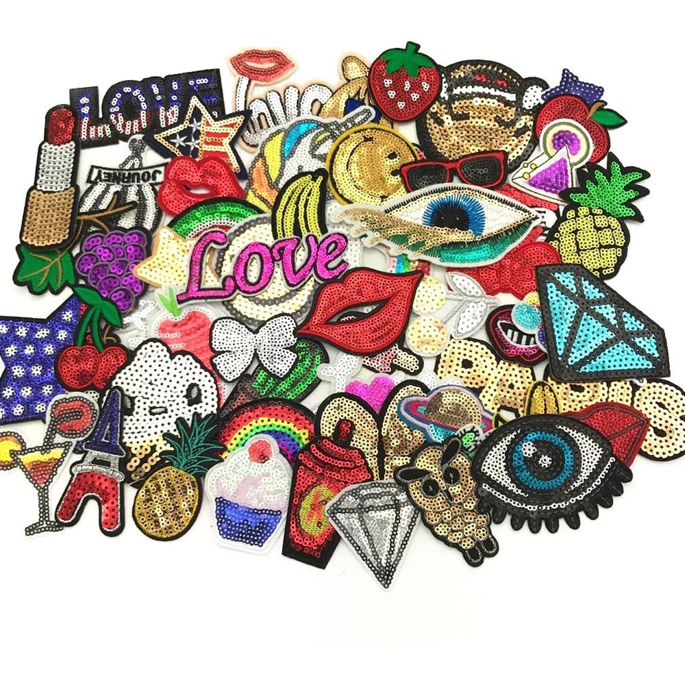 30pcs/lot Iron-on Ou Sew Sequins Bordados Conjunto De Appliques De Patch Motivo Estilo Aleatório