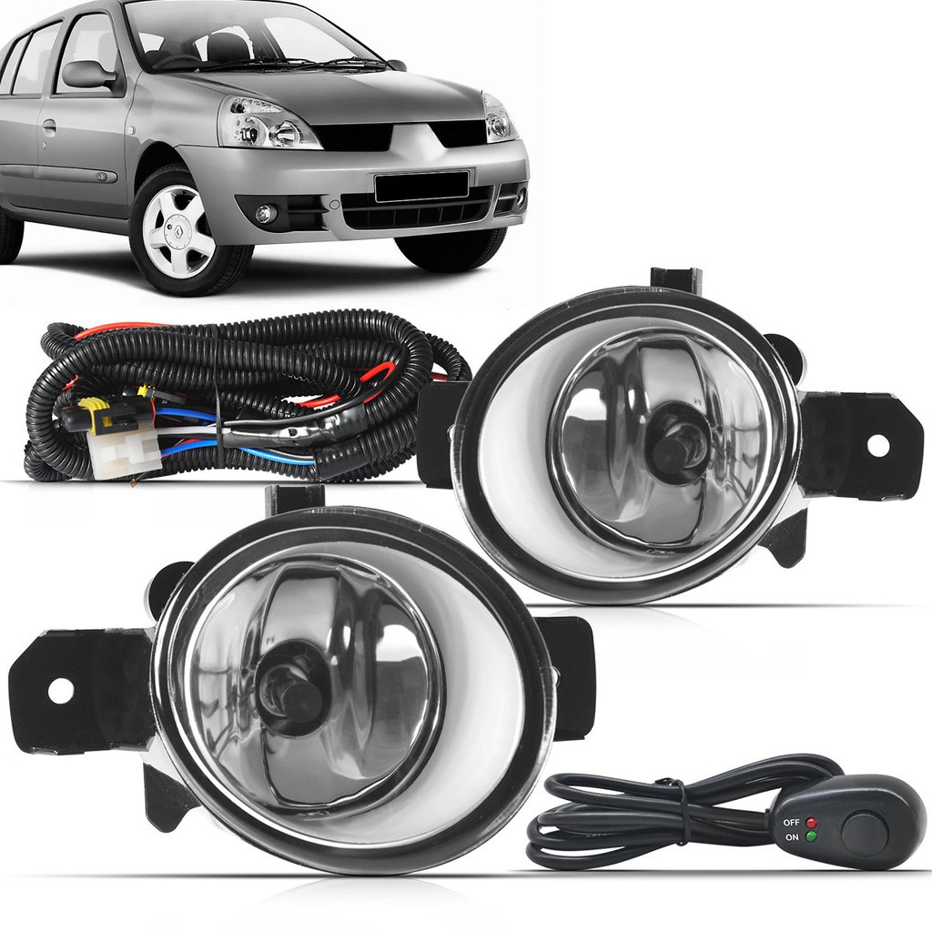 Kit Farol Milha Neblina Clio 2003 2004 2005 2006 2007 2008 2009 2010 2011 Auxiliar Neblina Botão Alternativo