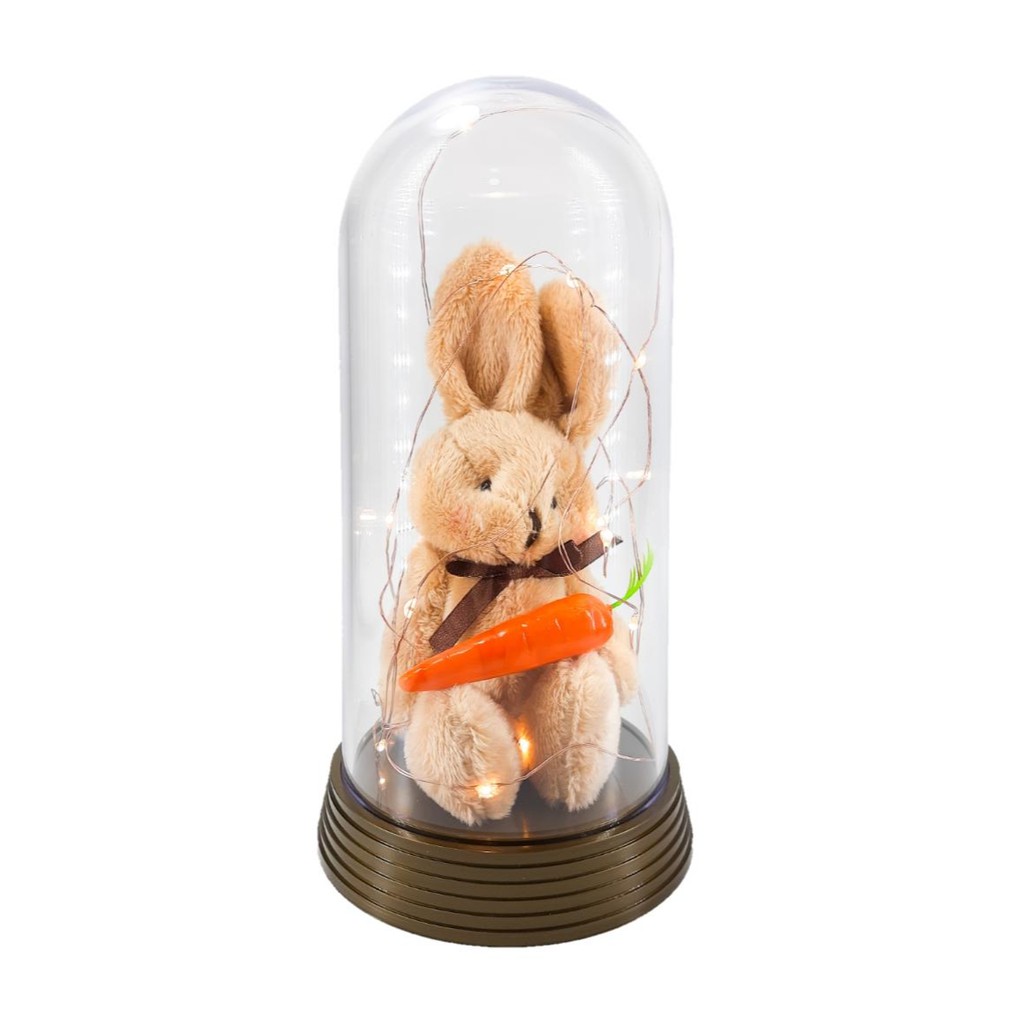 Luminária Coelhinho De Páscoa Cúpula com Coelho De Pelúcia Com Cenoura Redoma Presente especial