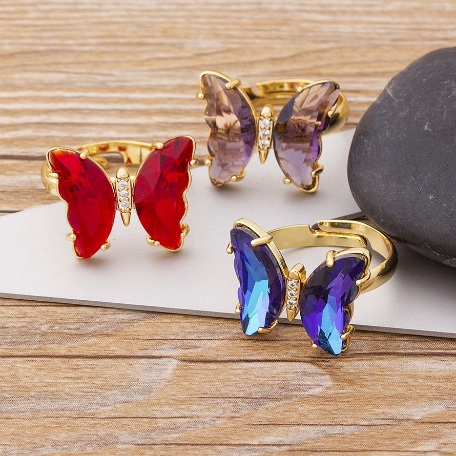 Nova Moda Borboleta Anel Doce 10 Cores Transparentes Anéis Ajustáveis De Cristal Para As Mulheres Jóias em Oferta na Shopee