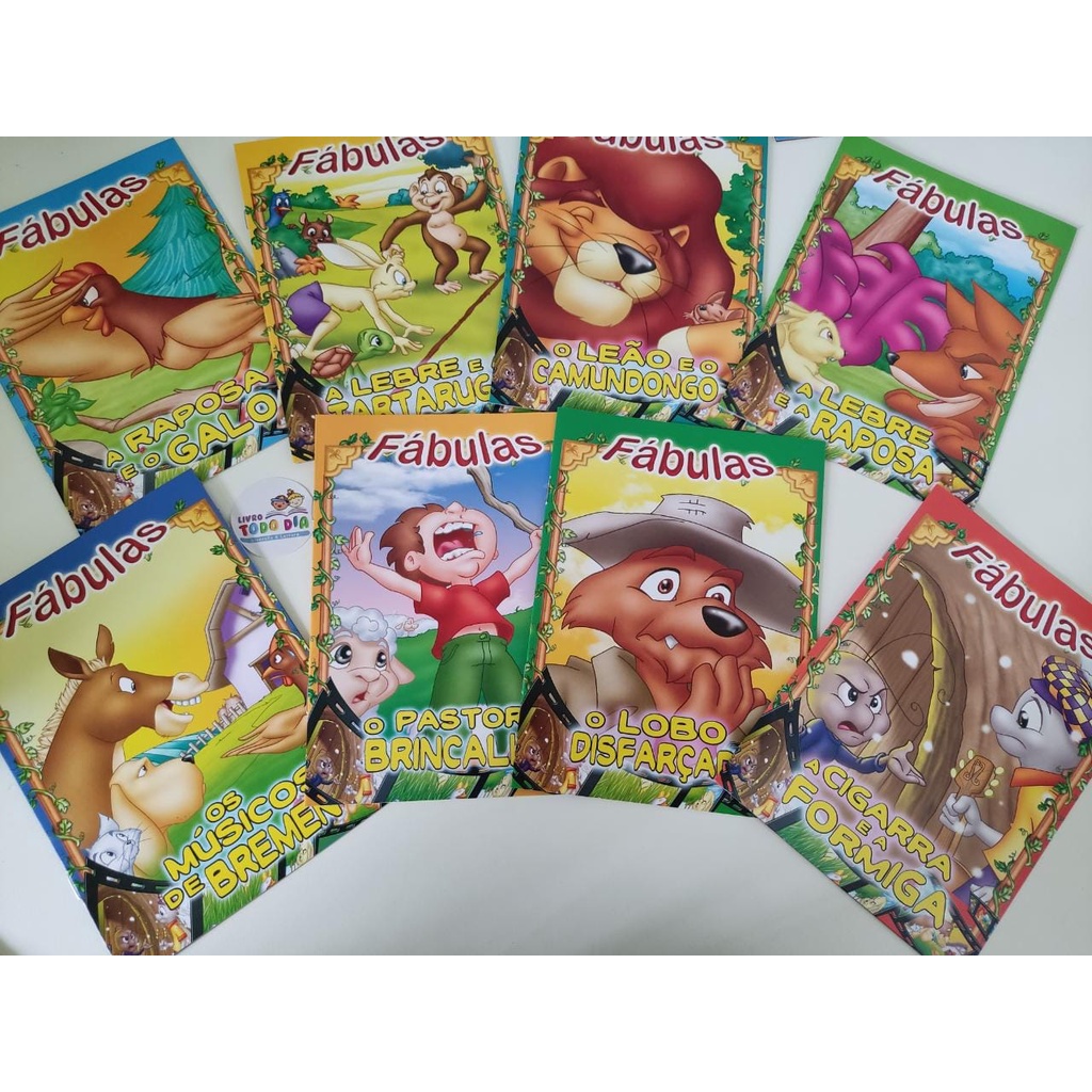 Kit com 8 livros Histórias Fábulas Editora Bicho Esperto