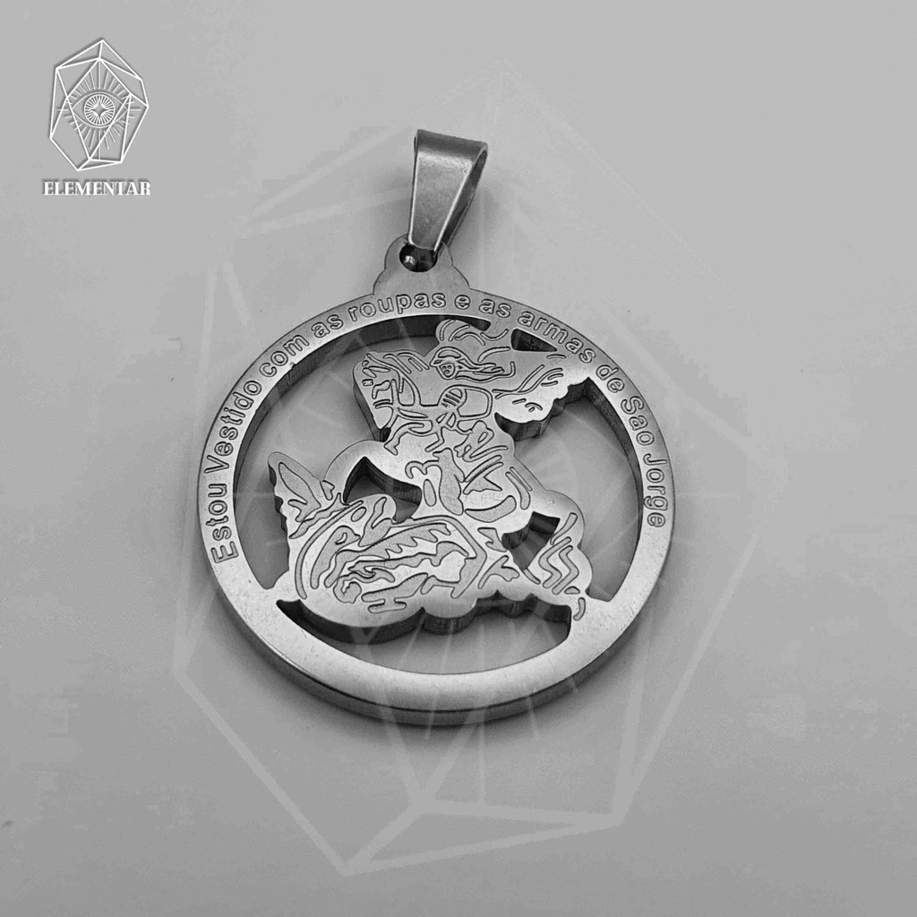 Pingente Medalha de São Jorge Aço Inox Prata - CORDÕES ATÉ 3,5MM