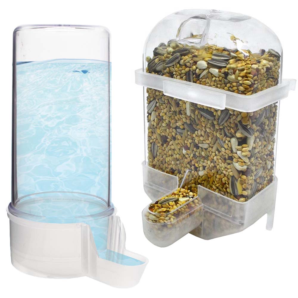 Kit Comedouro + Bebedouro Calopsita Automático Transparente Malha Larga