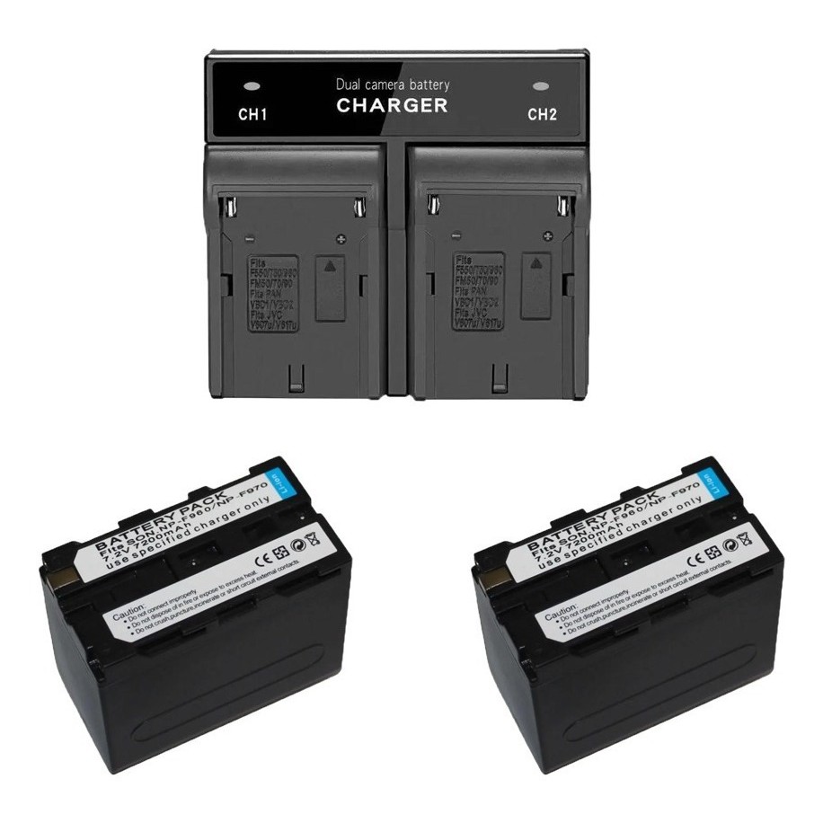 2 baterias Np F970 Iluminador led 7200mAh + Carregador Duplo Np F970