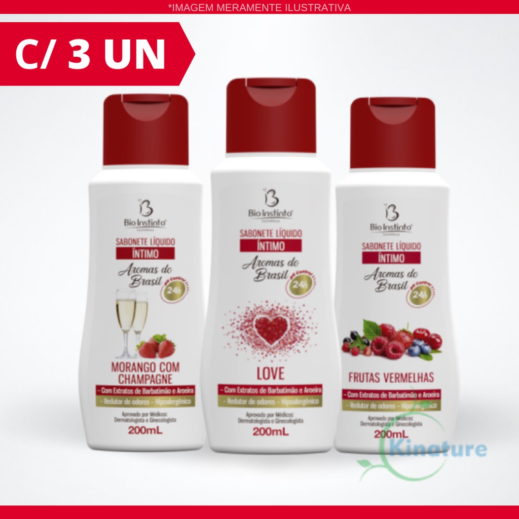 Sabonete Líquido Íntimo Aromas do Brasil (Kit RED) Frutas Vermelhas + Love +  Morango com Champagne 200ml - Bio Instinto em Oferta na Shopee