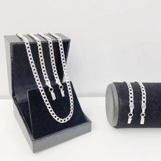 Kit Corrente E Pulseira 70 cm Banhado Prata 925 Masculina 4mm em Oferta na Shopee