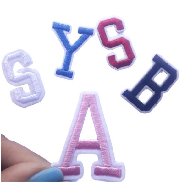 Kit 6 letra bordada Lilás Roxa Rosa Branca Azul Preta Vermelha Patch Termocolante Aplique Roupa Jaqueta