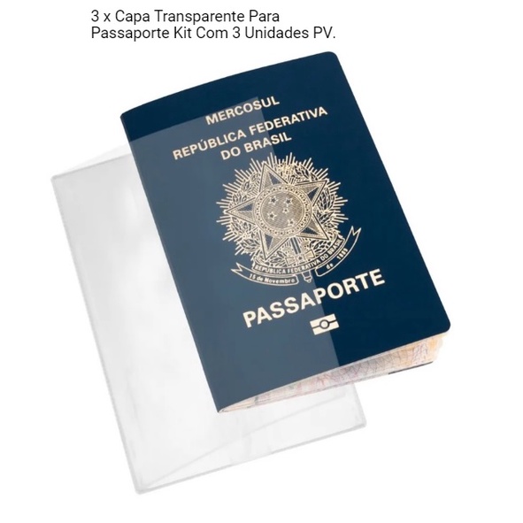 kit 3 Capa Transparente Para Passaporte