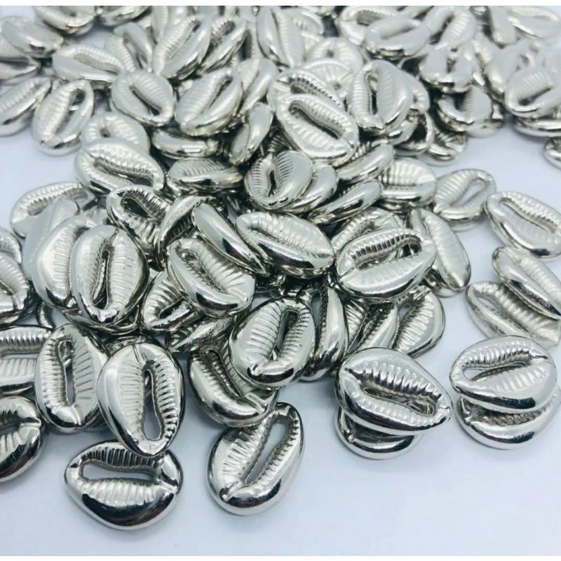 Buzios prata 13×18 ABS 100unidades Micangas prai puceiras em Oferta na Shopee