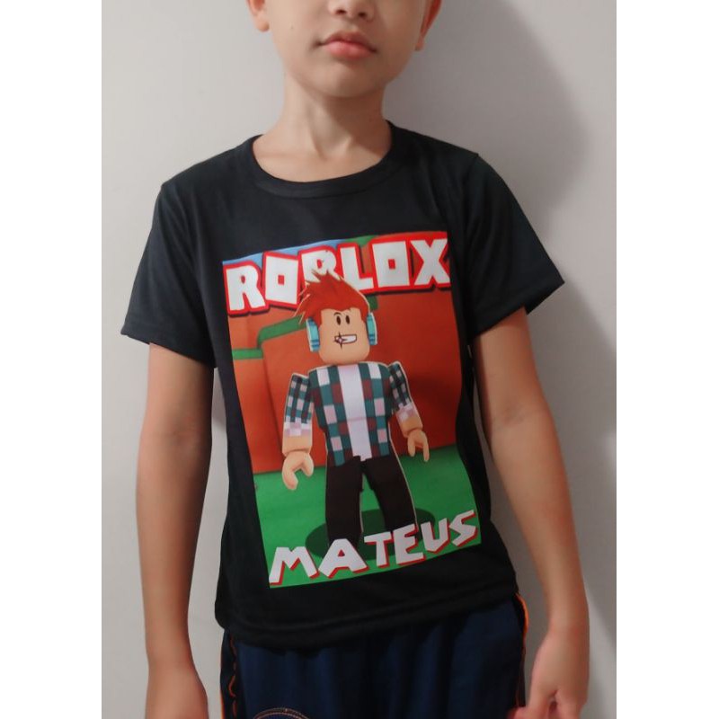 Camiseta preta infantil menino roblox personalizada