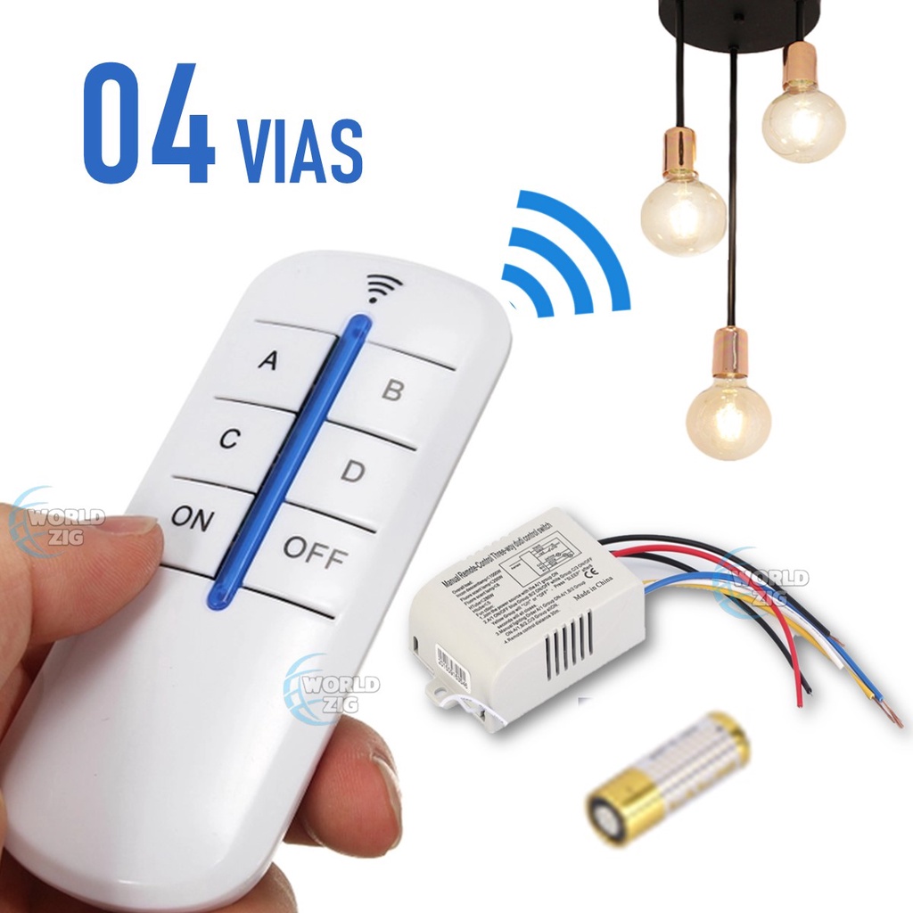Controle Remoto de Luz 4 vias - Interruptor Portátil -digital Sem Fio - BIVOLT