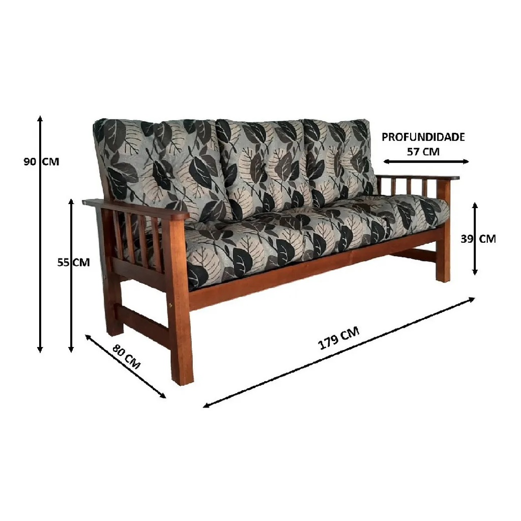 Conjunto Cancún Sofá 3 Lugares E Poltronas De Madeira Banco | Shopee Brasil