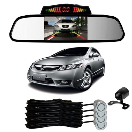 Sensor De Ré + Espelho Camera Ré Honda Civic Prata