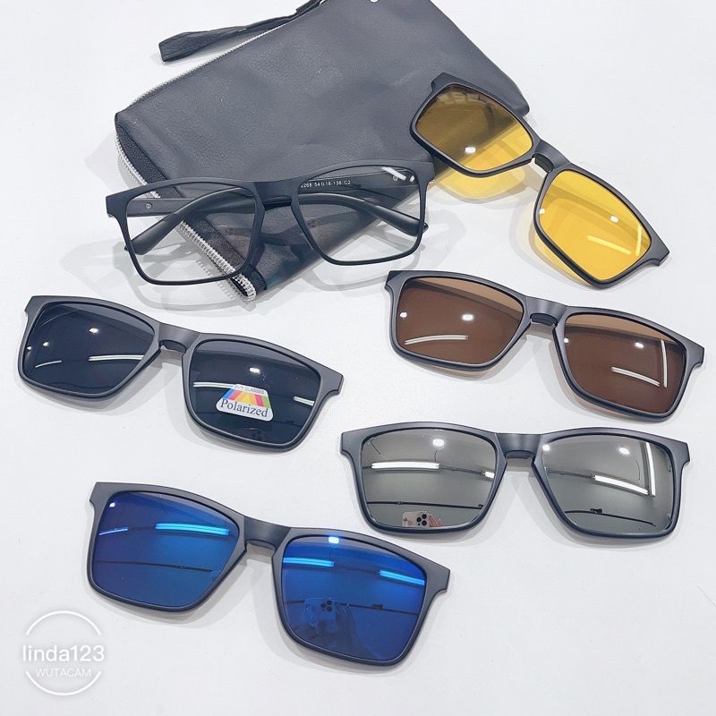 Armação de Óculos Masculino Clipon 5 Lentes Grau + Sol Quadrado Lentes Polarizada 2268 em Oferta na Shopee