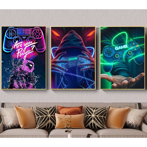 Quadro decorativo 3 peças 40x60 gamers game cartaz jogo sala de estar casa bar internet grafite decoração para casa sala quarto