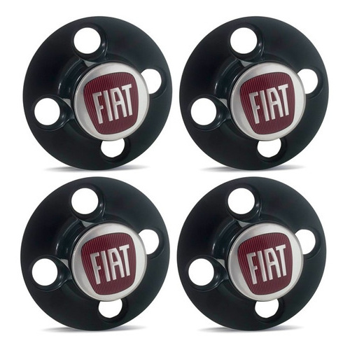 Jogo Calota Centro Roda Ferro Fiat Uno Todos Emblema Vermelho