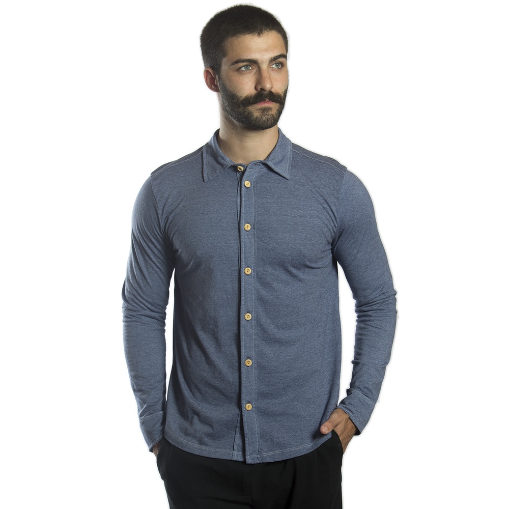 Camisa Manga Longa Slim Masculina Estilosa Homem Moderno Malha Sustentavel