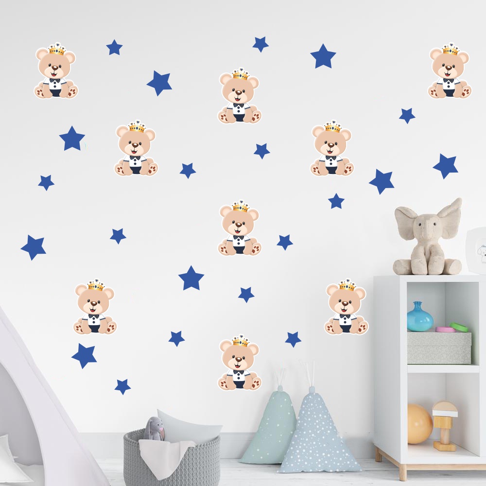 Adesivo de Parede Infantil Urso Ursinho Príncipe quarto bebe decoração fácil aplicação