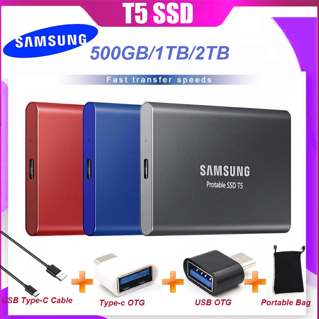 T5 Mini Hd Portátil Externo SSD 1TB Unidade De Estado Sólido 500gb 1TB 2TB Disco Rígido De Bolso Tamanho