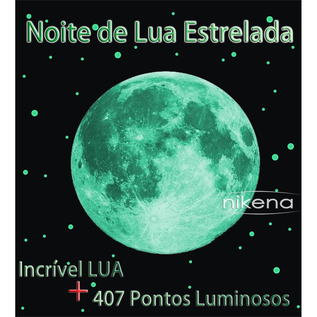 Kit 408 peças de Adesivos com SUPER Lua (30cm 20cm ou 12cm) e 407 Bolinhas que Brilham no Escuro (Adesivo Fluorescente Teto - Noite de Lua Estrelada Brilha) :: AD407122030