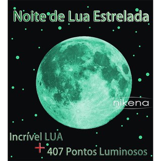 Kit 408 peças de Adesivos com SUPER Lua (30cm 20cm ou 12cm) e 407 Bolinhas que Brilham no Escuro (Adesivo Fluorescente Teto - Noite de Lua Estrelada Brilha) :: AD407122030