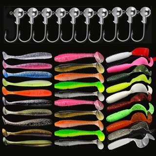 Kit De Iscas De Pesca Macias Isca De Silicone Conjunto Artificial Verme Com Manivela Gancho Cabeça De Jig