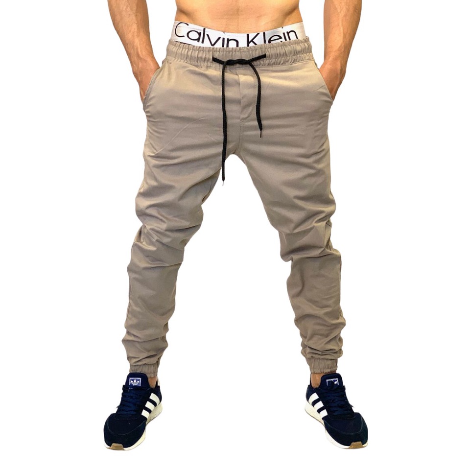 calça masculina jogger sarja caqui envio imediato Preta Jeans Lisa e Rasgada